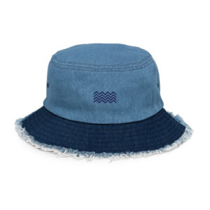 Distressed Denim Bucket Cap — Chevron Stripes